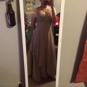 strapless long tan dress